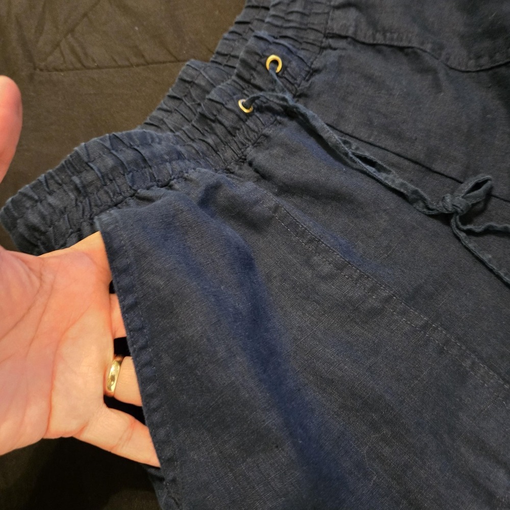 Company Ellen Tracy Pants Womens Medium Blue 100% Linen Jogger Elastic Waist - Picture 7 of 11